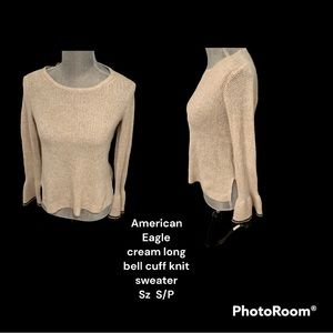 American Eagle outfitters cream long bell cuff knit sweater Sz S/P